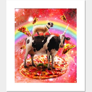 Space Pug Riding Cow Unicorn - Pizza & Taco Posters and Art